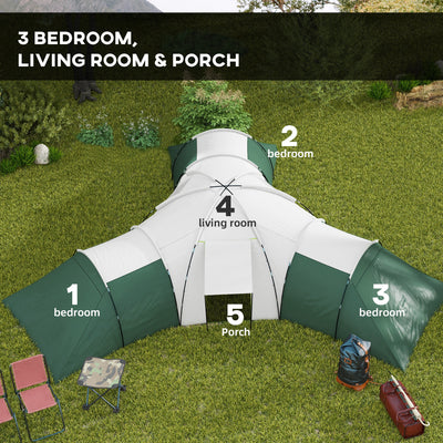 Outsunny 6-9 Man Tent with Bedrooms and Living Room, Accessories Included, Green 