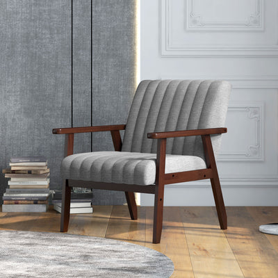 HOMCOM Mid Century Accent Chair, with Wooden Legs - Grey 