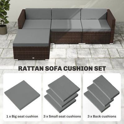 Outsunny 7-Piece Patio Furniture Cushions, Outdoor Loveseat Cushion with Removable Covers for Rattan Furniture, 60x60 cm, Dark Grey 