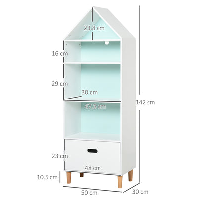 HOMCOM Kids Children Wooden Bookcase w/Drawer Bedroom Furniture Bookshelf Storage Rack Display Unit Toys Games Organisation Cabinet Pink Blue Back Panel 50 x 30 x 142 cm 