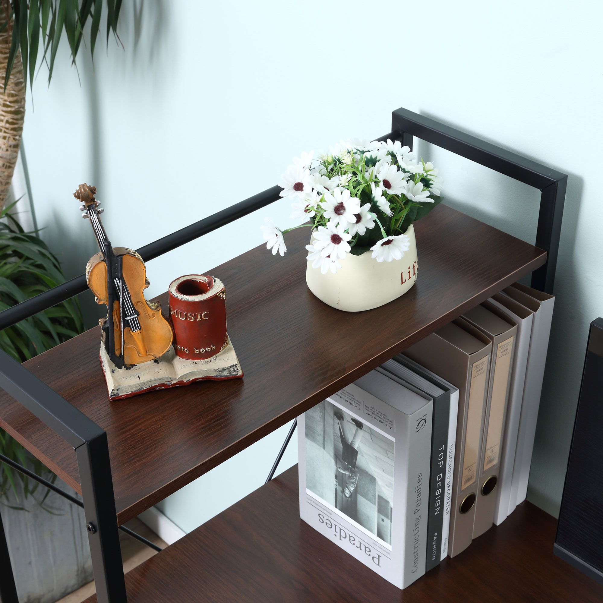 HOMCOM Computer Desk with Storage Shelves on Left or Right, Industrial Reversible Writing Desk for Home Office, Study, Easy Assembly, 120 x 64 x 121cm, Walnut and Black 