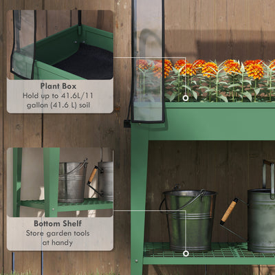 Outsunny Raised Planter with Greenhouse Cover, Mobile Elevated Garden Bed with Wheels and Bottom Shelf for Vegetables, Green 