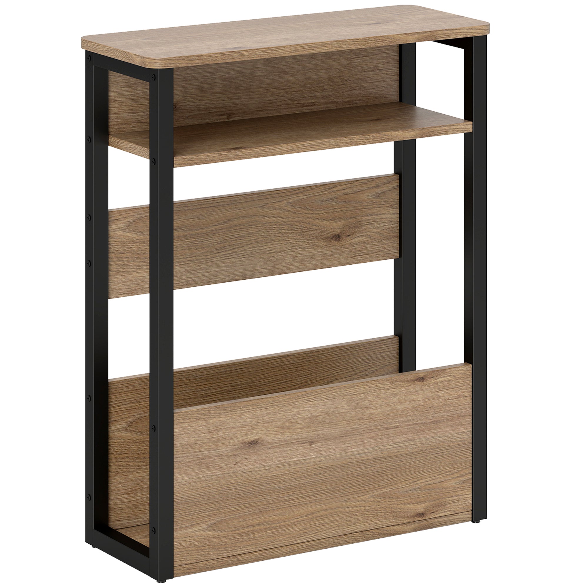 HOMCOM Industrial-Style Side Table - Black/Walnut Brown 
