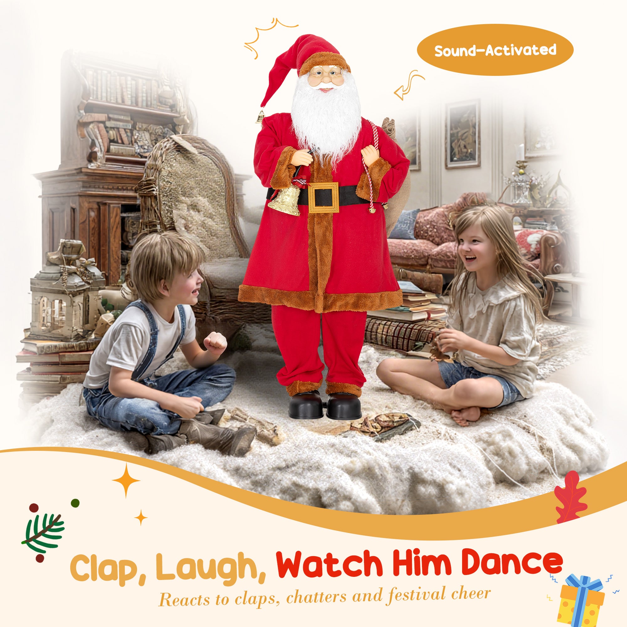 HOMCOM Singing and Dancing Santa Claus with Bell and Sack