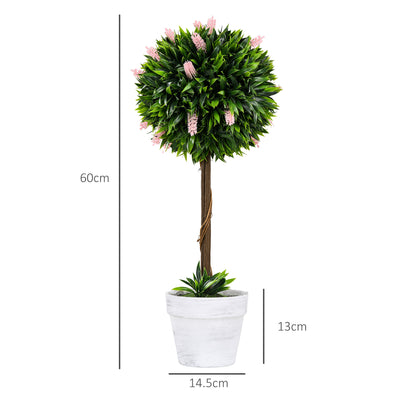 HOMCOM Set of 2 Decorative Artificial Plants Ball Trees with Flower for Home Indoor Outdoor Decor, 60cm ,Pink 