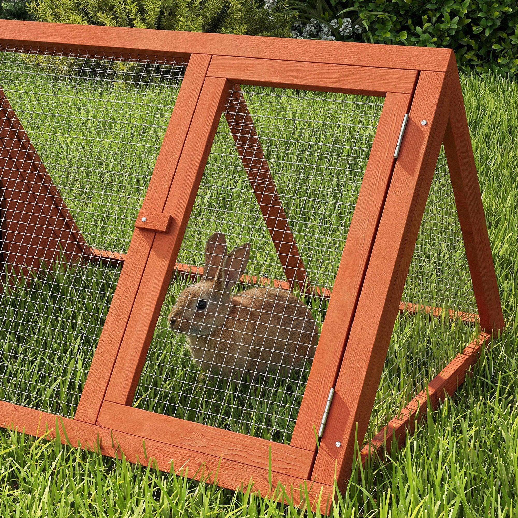 PawHut Rabbit Hutch, Wooden Guinea Pig Hutch with Run and Doors, Outdoor Triangle Bunny House for Rabbits,Duck and Chicken 