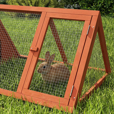 PawHut Rabbit Hutch, Wooden Guinea Pig Hutch with Run and Doors, Outdoor Triangle Bunny House for Rabbits,Duck and Chicken 