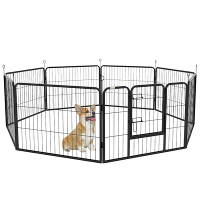 PawHut Steel 8 Panel Dog pen Pet Puppy PlayPen Black 
