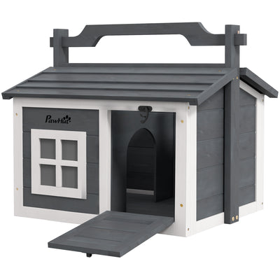 PawHut Indoor Rabbit Hutch, Portable Small Animal House Outdoor, with Top Handle, Openable Roof - Grey 