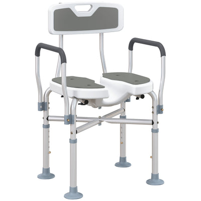 HOMCOM Shower Chair with Upgraded U-shaped Seat and Reinforced Crossbars, Height Adjustable Padded Bath Chair with Non-slip Feet for Elderly Seniors Disabled Handicap, Tool-Free Assembly, Grey 