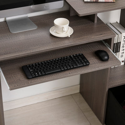 HOMCOM Computer Desk with Sliding Keyboard Tray Storage Drawer Shelf Home Office Workstation Grey 