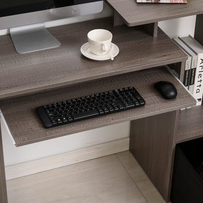HOMCOM Computer Desk with Sliding Keyboard Tray Storage Drawer Shelf Home Office Workstation Grey 