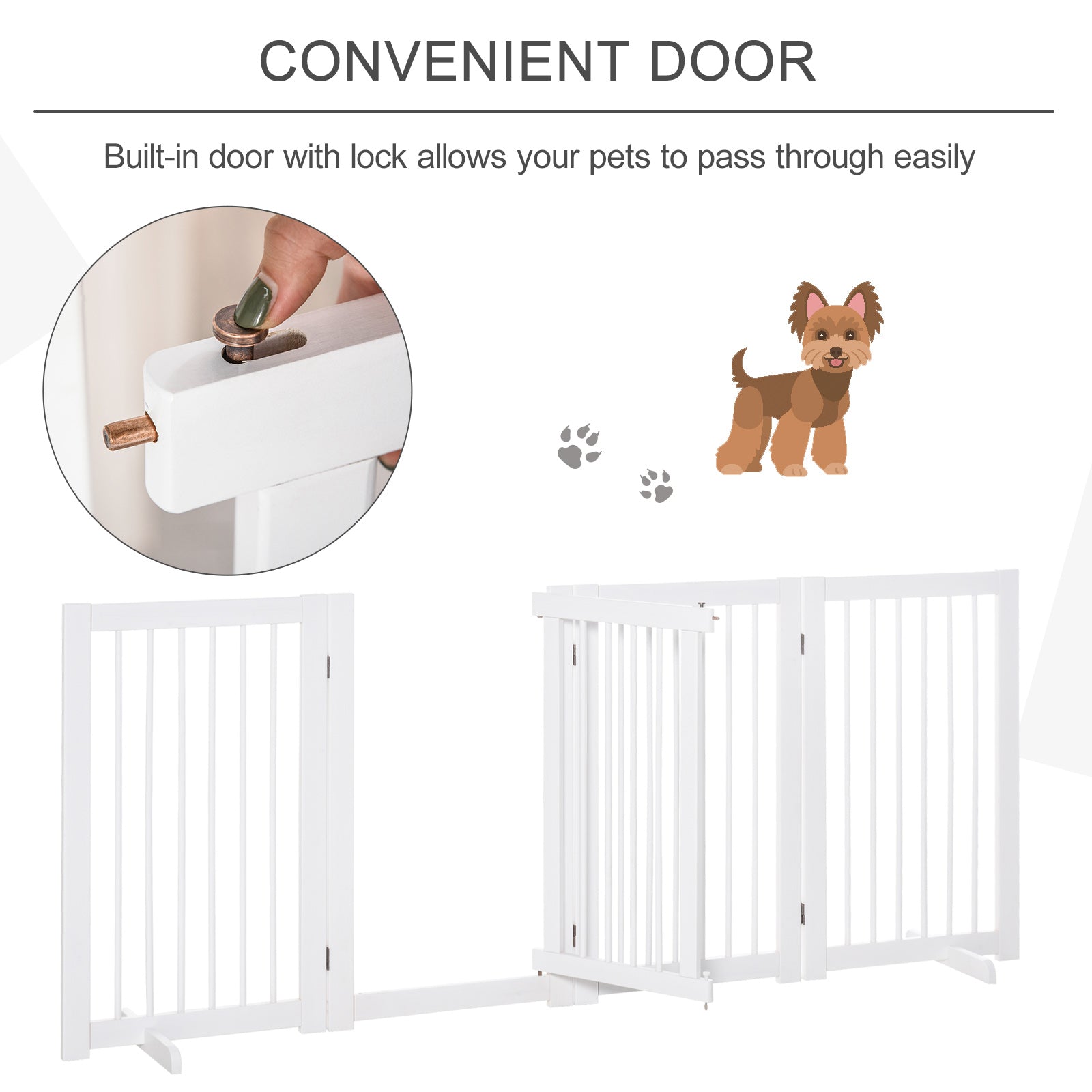 PawHut Freestanding Pet Gate 4 Panels Wooden Dog Safety Fence Foldable with Support Feet for Doorway Stairs 91cm Tall White 