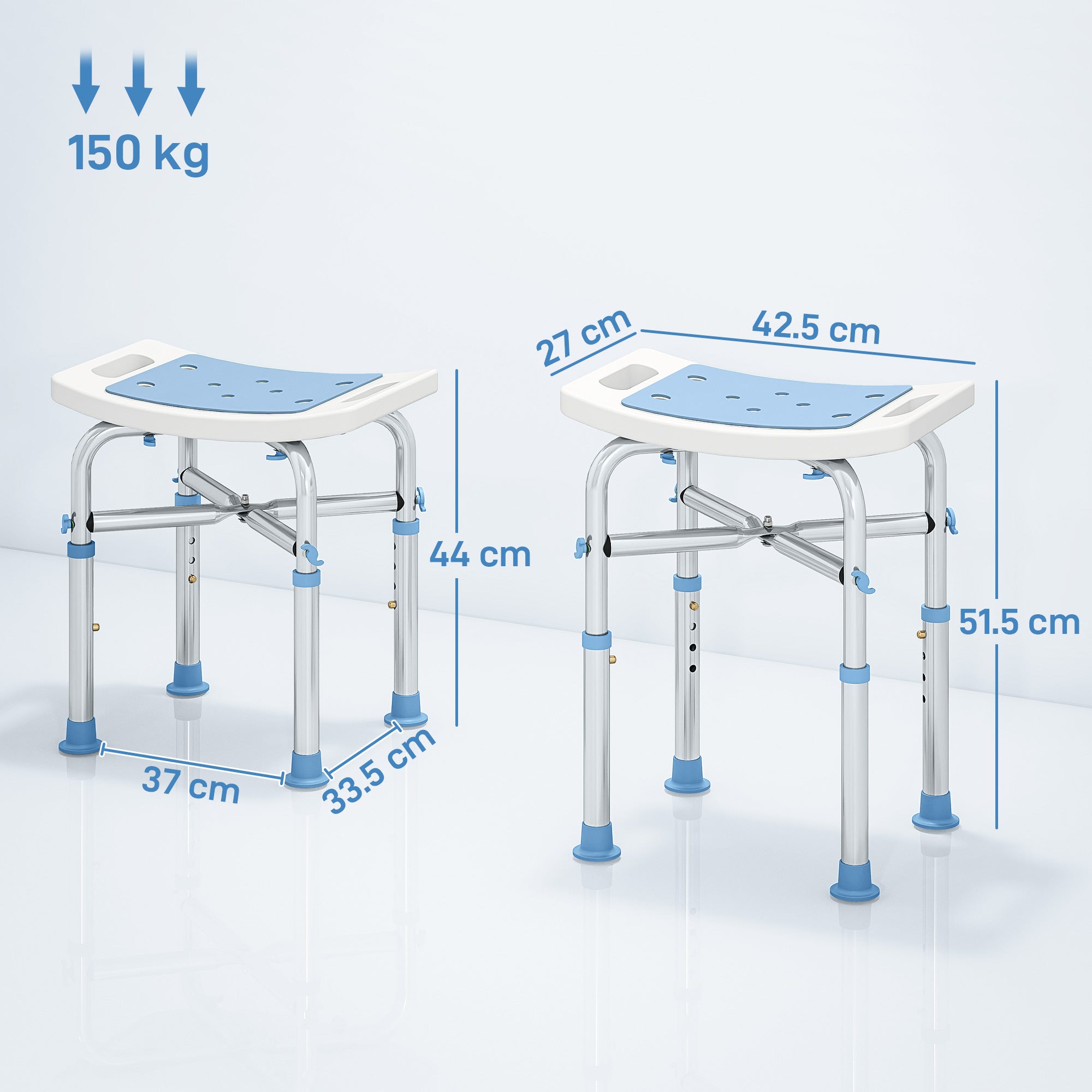 HOMCOM 44-51.5cm Aluminium Frame Shower/Bath Stool - Light Blue