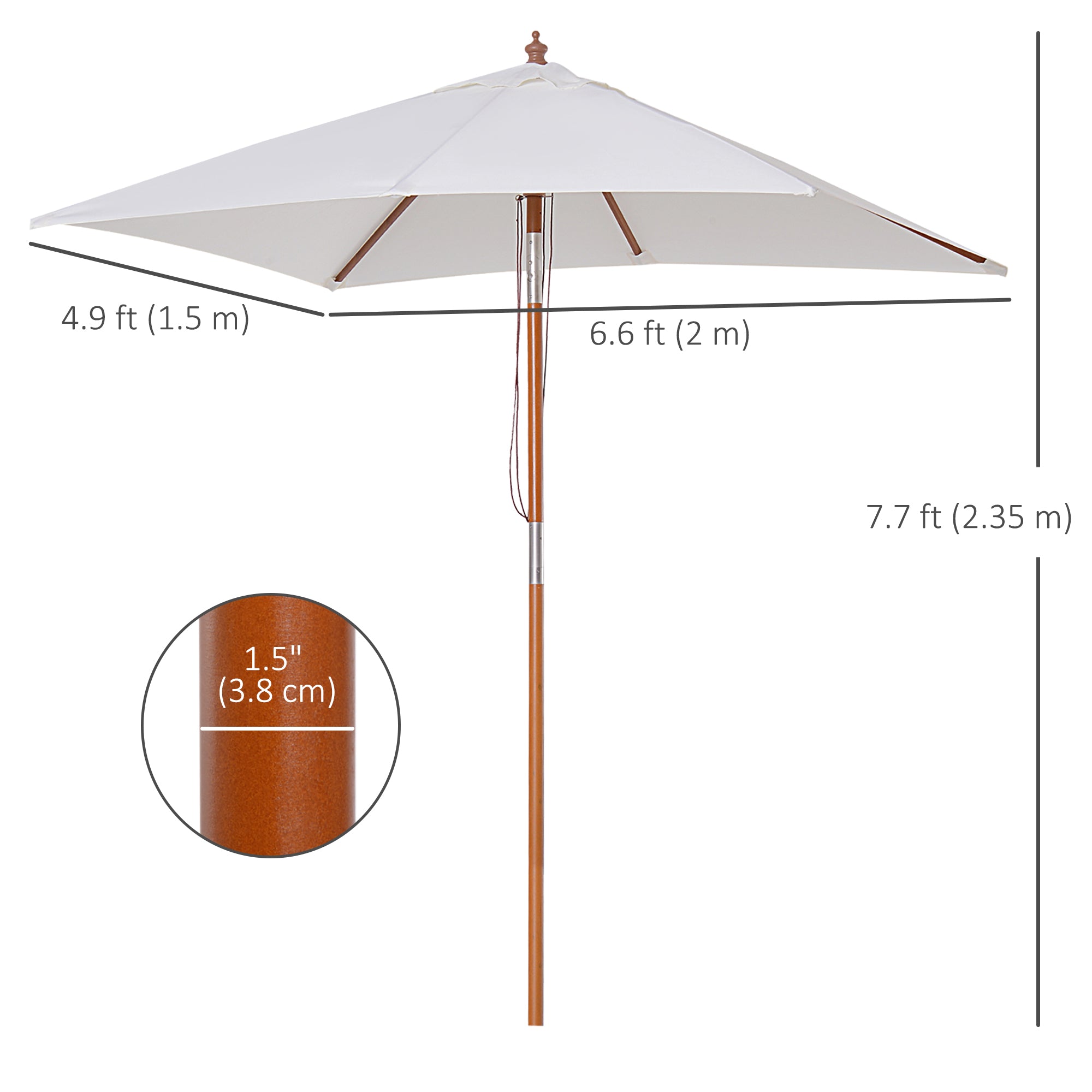 Outsunny 2m x 1.5m Garden Parasol Umbrella with Tilting Sunshade Canopy, Outdoor Market Table Umbrella with Wood and Bamboo Frame, Cream White 