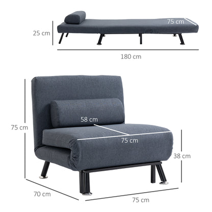 HOMCOM Linen Chair Bed, 3-in-1 Convertible Sleeper Chair with Adjustable Backrest, Pillow, for Living Room, Bedroom, Dark Grey 