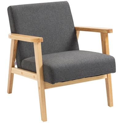 HOMCOM Fabric Accent Chair for Living Room, Arm Chair with Rubber Wood Frame and Padded Cushion, Dark Grey 