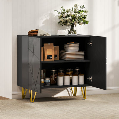 HOMCOM Modern Luxe High Gloss Sideboard, with Hairpin Legs - Black 