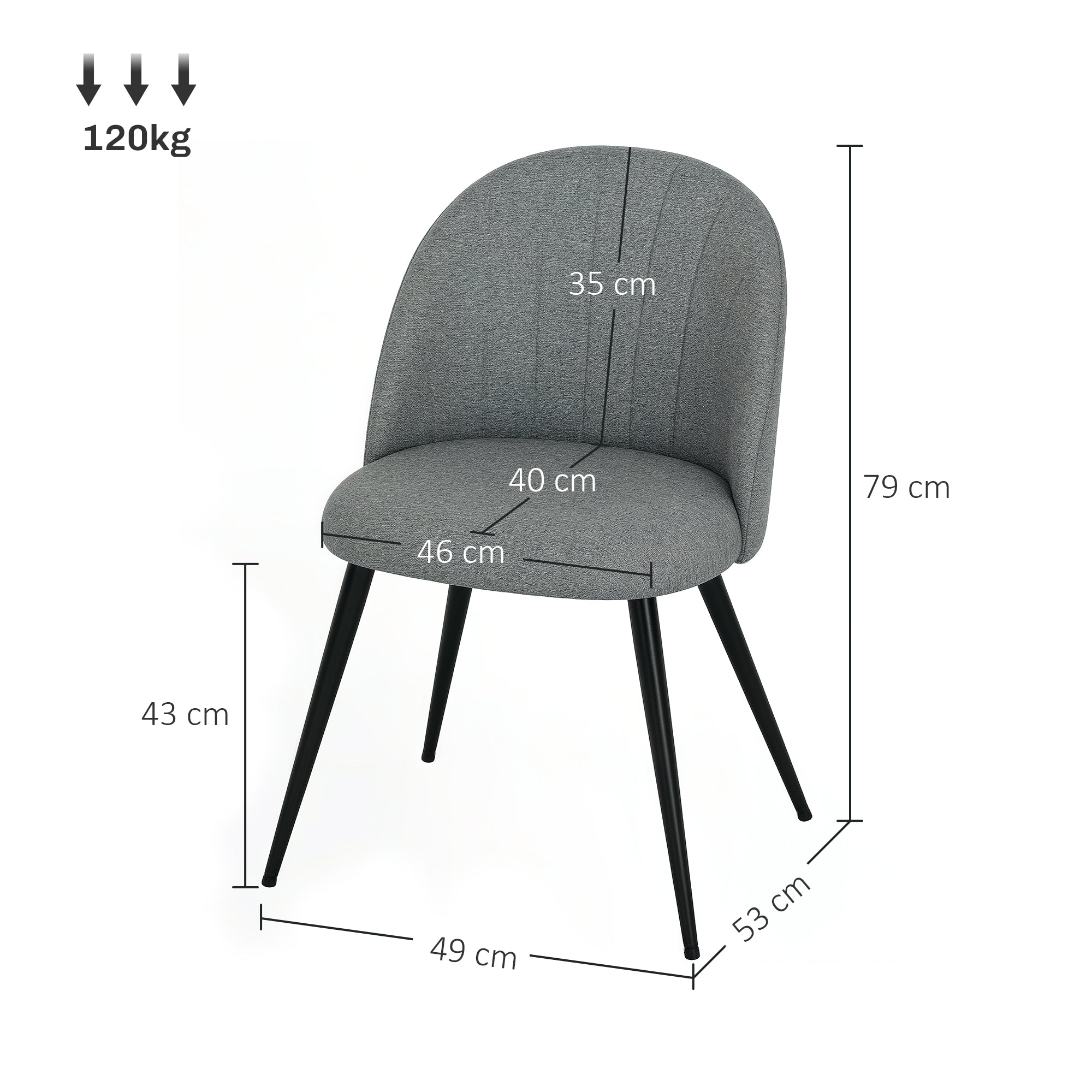 HOMCOM Velvet Dining Chairs Set of 2, Modern Upholstered Kitchen Chairs with Metal Legs, Shell Backrest and Padded Seat for Dining Room, Bedroom, Living Room, Vanity, Grey