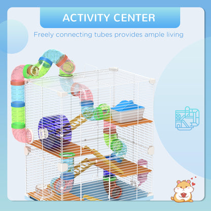 PawHut 5 Tier Hamster Cage Carrier Habitat w/ Exercise Wheels, Tunnel, Light Blue 