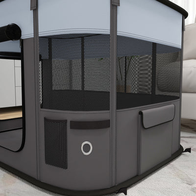 PawHut Foldable Dog Pen with Storage Bag for Indoor/Outdoor Use - Grey 