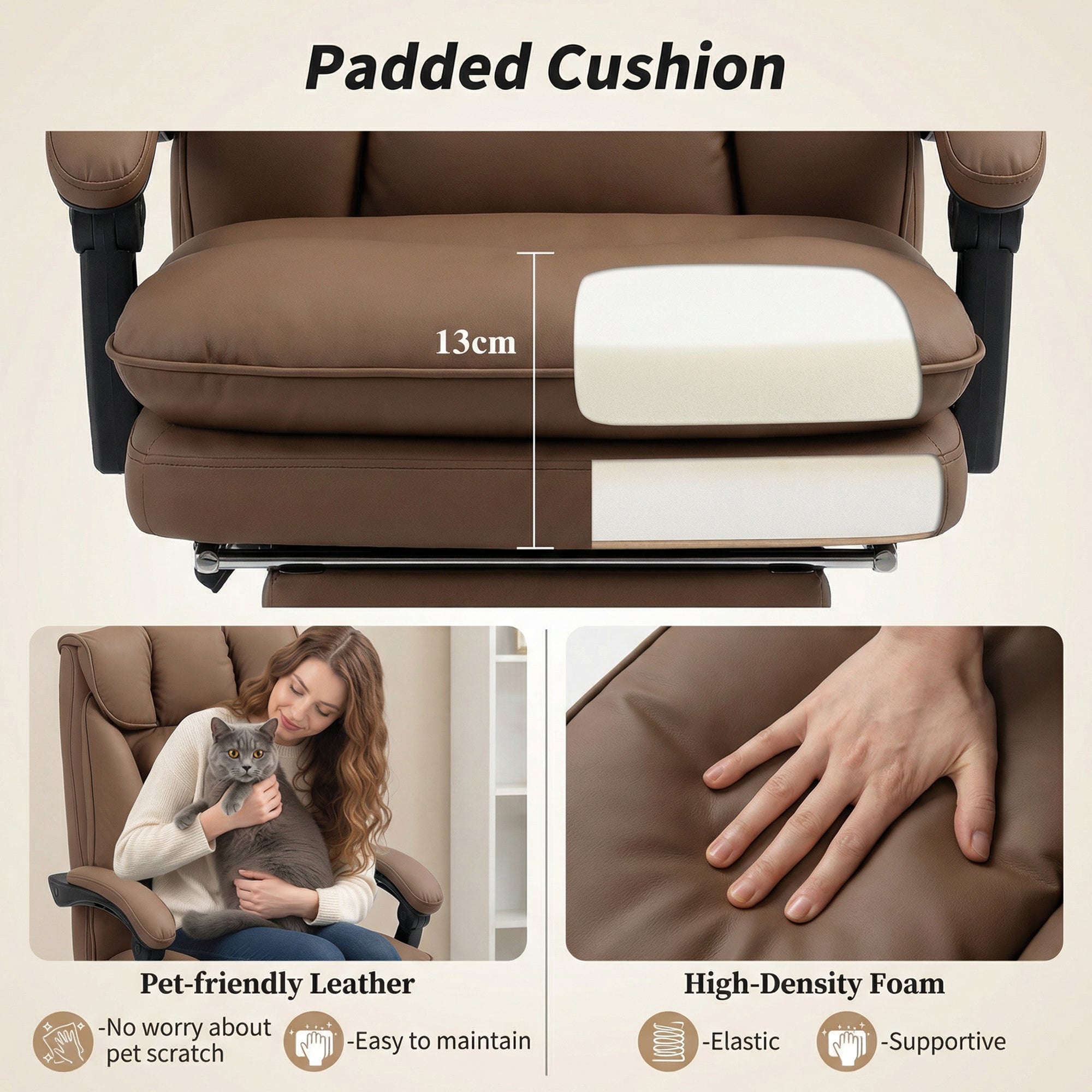HOMCOM 155° Reclining Faux Leather Swivel Office Chair - Brown 