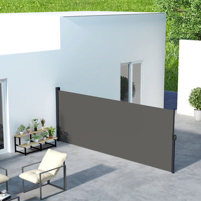 Outsunny Retractable Side Awning, Outdoor Privacy Screen for Garden, Hot Tub, Balcony, Terrace, Pool, 400 x 160cm, Dark Grey 