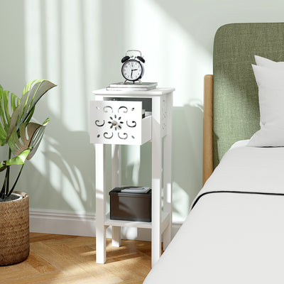 HOMCOM Set of Two Elegant Floral Cut-Out Side Tables - White 