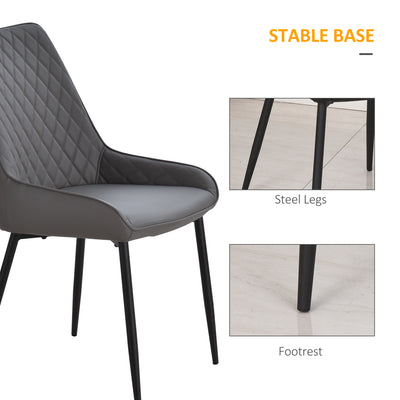 HOMCOM Set Of 2 Quilted PU Leather Dining Chairs with Metal Frame 4 Legs Foot Caps Home Seating Modern Stylish Executive Grey 