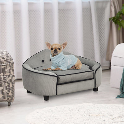 PawHut Dog Sofa for XS and S Size Dogs, Pet Chair Bed with Soft Cushion, Cat Sofa  Couch with Washable Cover, Wooden Frame, 66.5 x 45 x 35.5 cm, Grey 