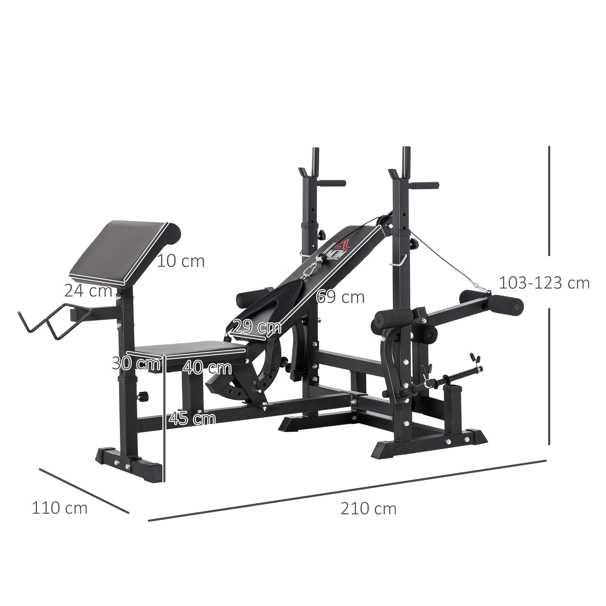 HOMCOM Multi-Exercise Full-Body Weight Rack with Bench Press, Leg Extension, Chest Fly Resistance Band & Preacher Curl 