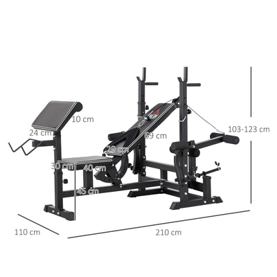 HOMCOM Multi-Exercise Full-Body Weight Rack with Bench Press, Leg Extension, Chest Fly Resistance Band & Preacher Curl 