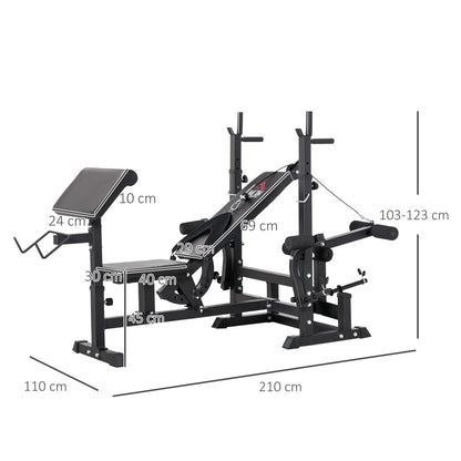 HOMCOM Multi-Exercise Full-Body Weight Rack with Bench Press, Leg Extension, Chest Fly Resistance Band & Preacher Curl 