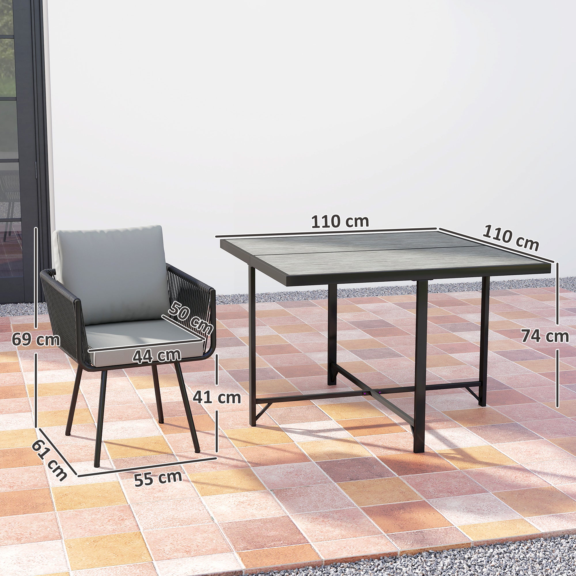 Outsunny 5 Piece Garden Furniture Set, Garden Dining Set with Wood-Plastic Table and 4 Armchairs, Light Grey 