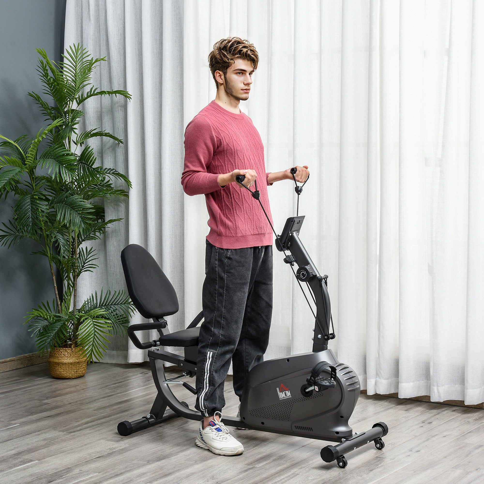 HOMCOM Recumbent Exercise Bike Recovery Exerciser, 8-Level Magnetic Resistance Stationary Bike with Pad Holder, LCD Monitor, for Indoor Cardio Workout, Black 