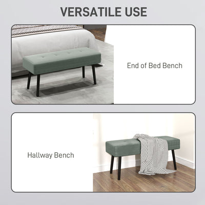 HOMCOM End of Bed Bench, Corduroy Bedroom Bench with Thick Padding and Steel Legs, Tufted Window Seat for Entryway, Living Room, Green 