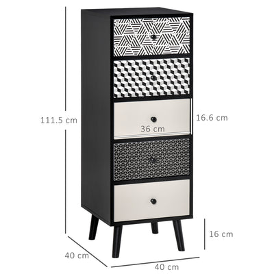 HOMCOM Chest of Drawers, 5 Drawer Dresser, Vertical Storage Organizer Unit for Bedroom, Living Room 
