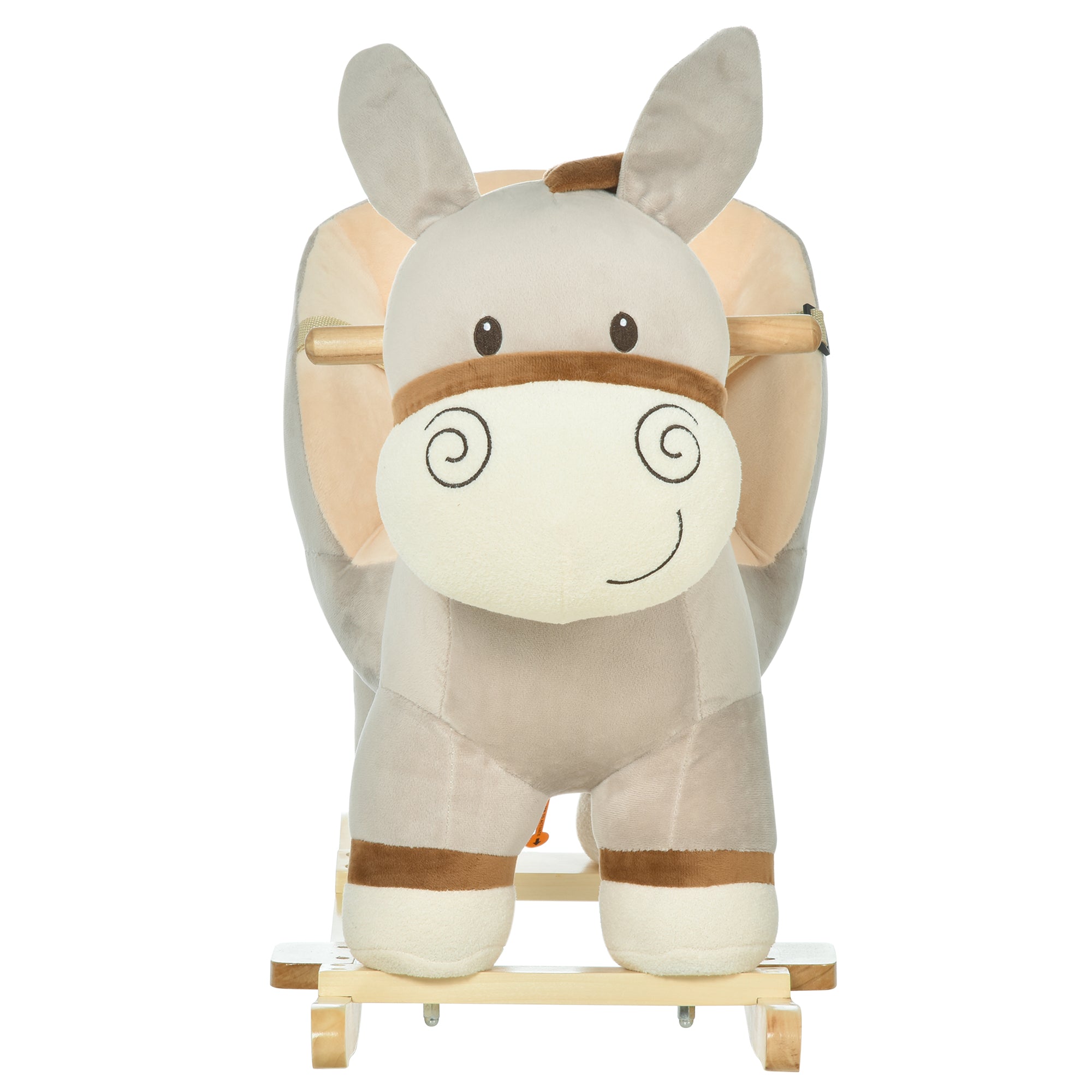 HOMCOM Kids Children Rocking Horse Plush Ride On Donkey Seat w/ Sound Wood Base Seat Safety Belt Toddler Baby Toy Rocker Grey 18 - 36 Months 