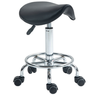 HOMCOM Salon Saddle Stool, Rolling Saddle Chair for Massage, Spa, Clinic, Beauty, Hairdressing and Tattoo, Black 