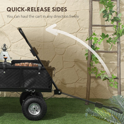 Outsunny 114L Steel Frame Garden Cart Trolley - Black 