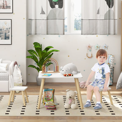 AIYAPLAY 3 Pcs Toddler Table and Chair Set, Kids Desk and 2 Chairs Set w/ Bunny Ear Backrest, for Nursery, Playroom 