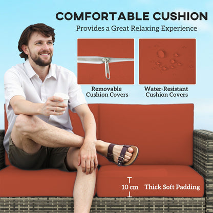 Outsunny Rattan Sofa, 2 Seater Garden Furniture with Soft Padded Cushion and Armrests, Wicker Garden Loveseat for Patio, Grey 