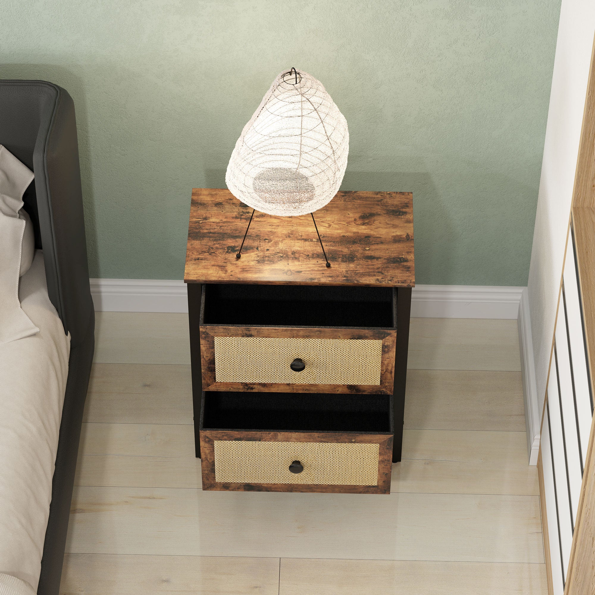 HOMCOM Industrial-Natural Bedside Table - Brown 