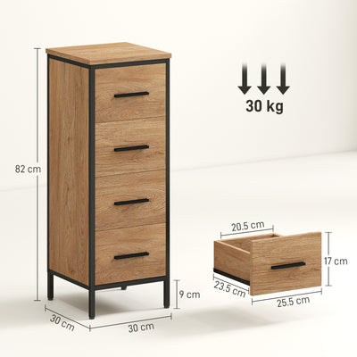 HOMCOM Narrow Bathroom Storage Cabinet with 4 Drawers - Oak 