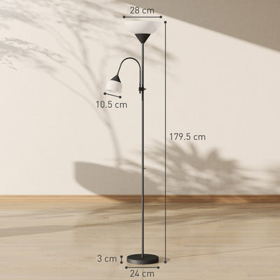 HOMCOM LED Floor Lamp for Living Room, 180cm Tall Standing Lamp, Mother and Child Uplighter with Adjustable Gooseneck, 3000K/4500K/6500K Colour Temperatures, Black 
