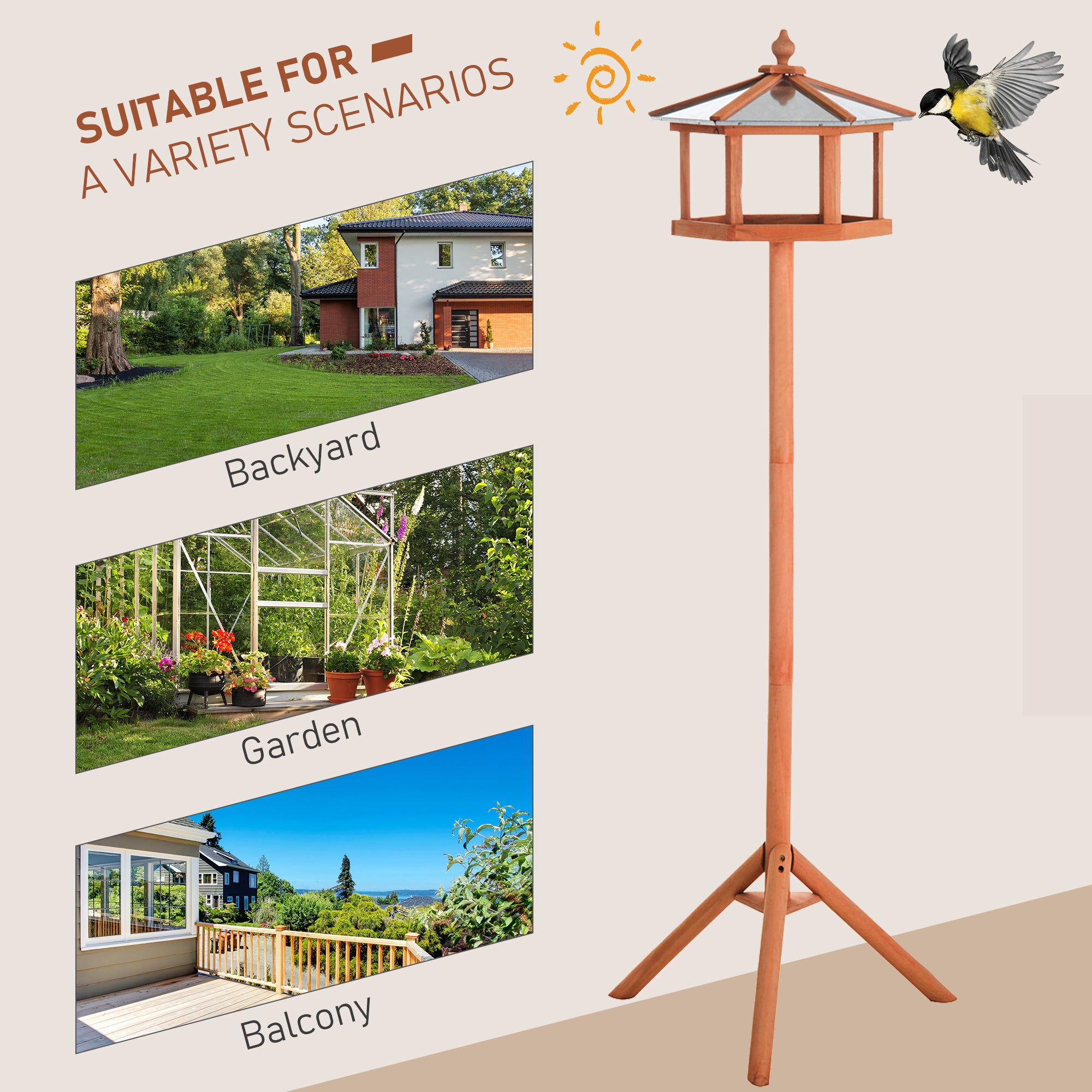 PawHut Wooden Bird Table for the garden Feeding Station, 153Hcm 