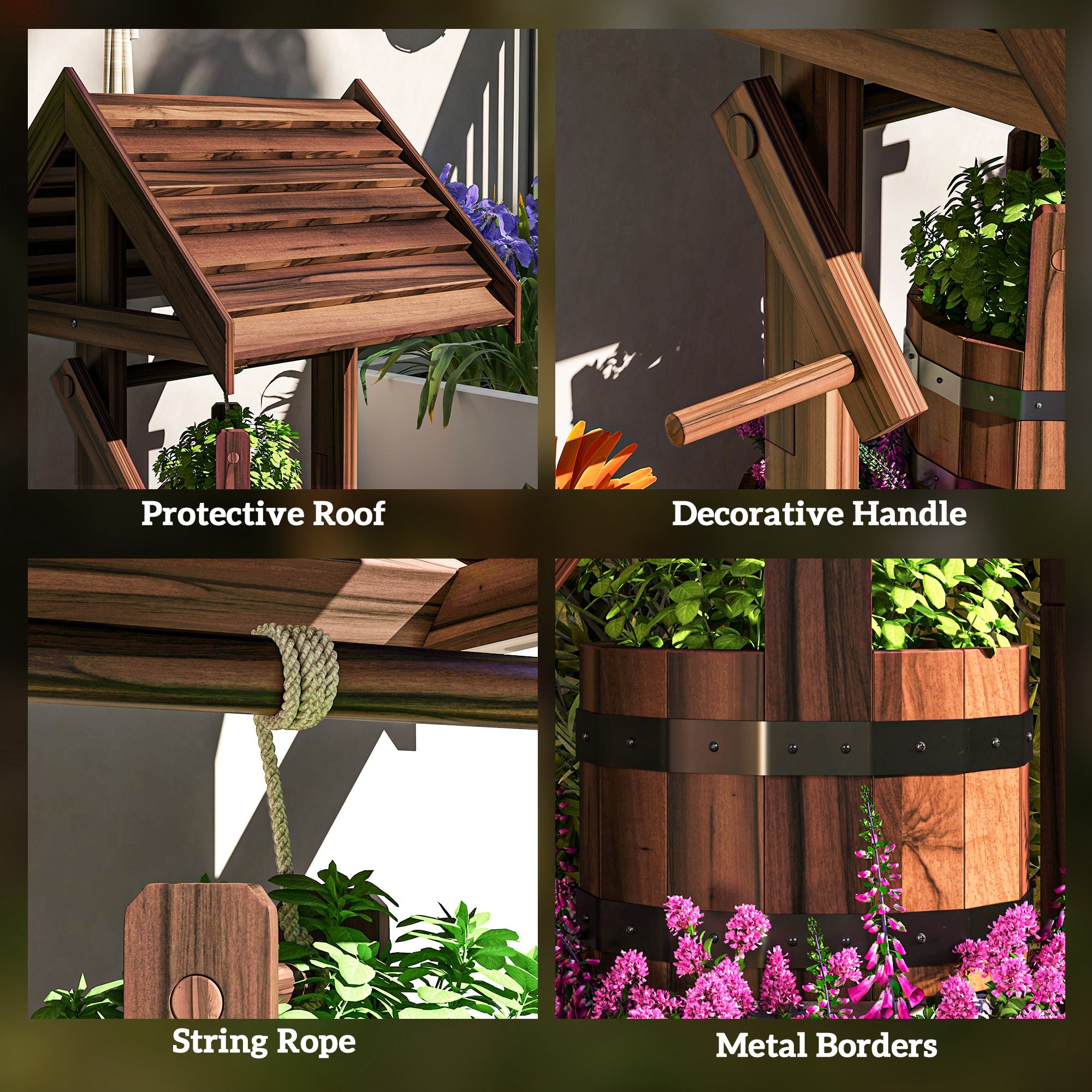 Outsunny Wood Wishing Well for Outside with Hanging Bucket, Wishing Well Planter with Drain Hole for Garden Patio, Carbonized 