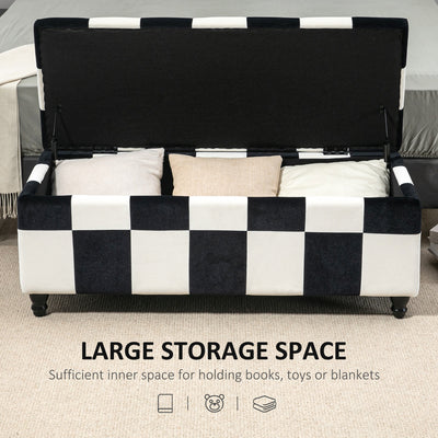 HOMCOM 114 x 47 x 47cm Velvet Storage Ottoman, Button-tufted Footstool Box, Toy Chest with Lid for Living Room, Bedroom, White and Black 
