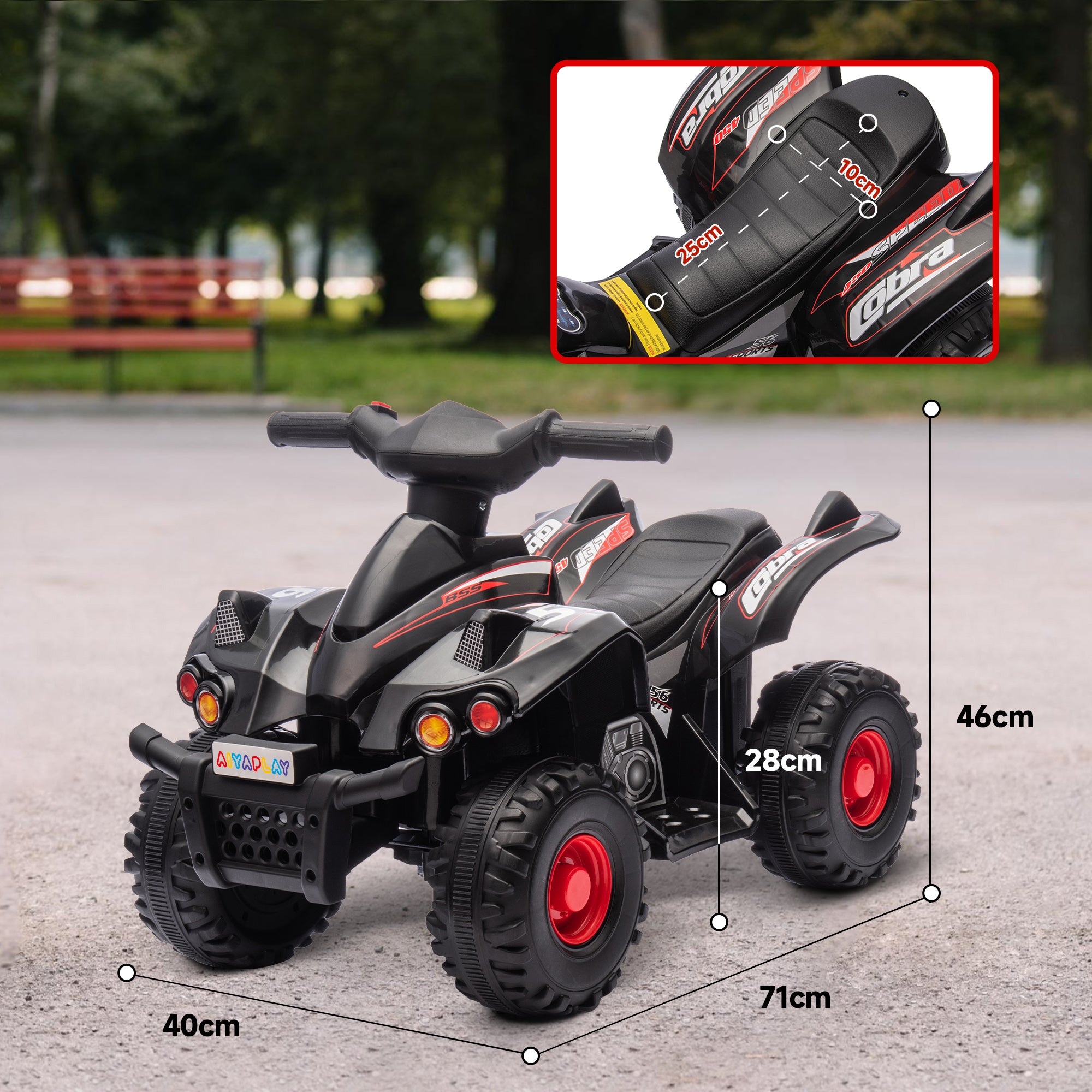 AIYAPLAY 6V Kids Electric Quad Bike w/ Music, Forward Function, for 2-6 Years, Black 