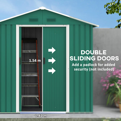 Outsunny 6.5ft x 3.5ft Metal Garden Storage Shed for Outdoor Tool Storage with Double Sliding Doors and 4 Vents, Green 